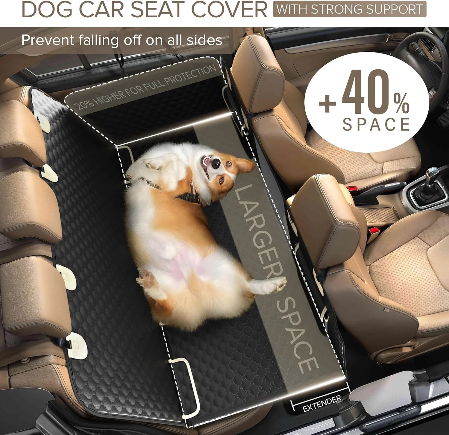 Sharlovy Heavy Duty, Waterproof, Nonslip Dog Car Seat Cover with Extender for Aggressive Chewer for Pets