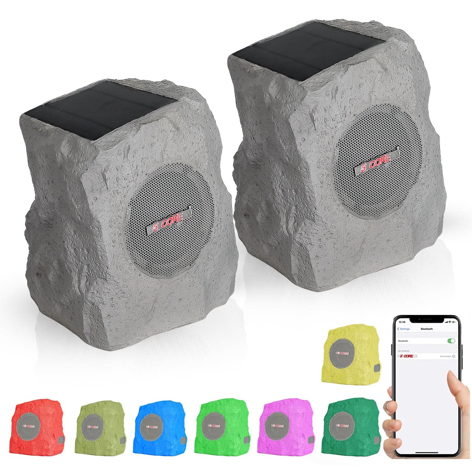 5Core Outdoor Wireless Speakers Bluetooth Rock Waterproof Linkable TWS Garden Speaker GRAY