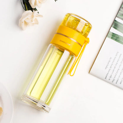 Glass Water Bottle with Tea Infuser Filter Tea Separation Double Wall Glass Bottle Leakproof Water Bottle