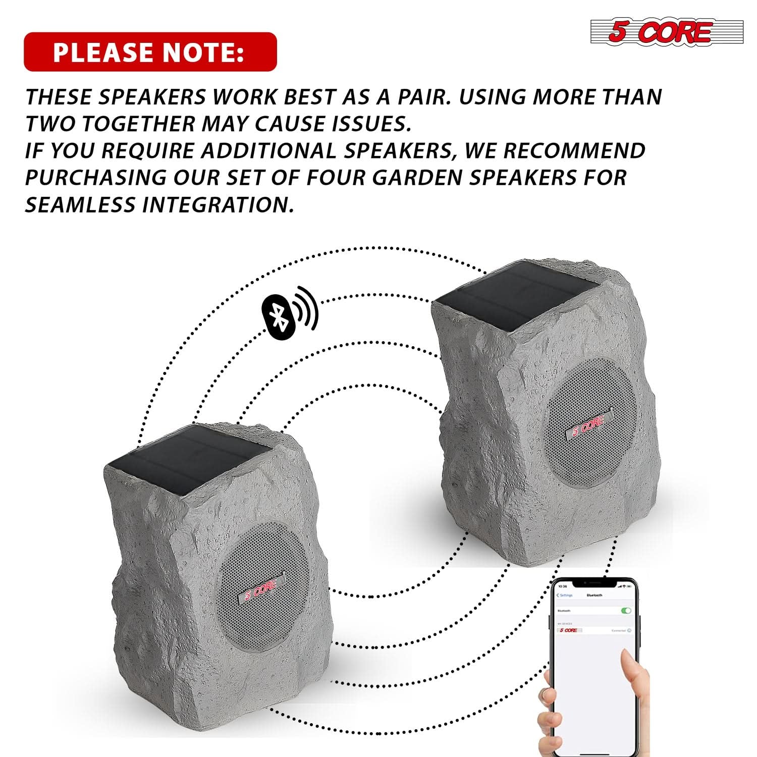 5Core Outdoor Wireless Speakers Bluetooth Rock Waterproof Linkable TWS Garden Speaker GRAY