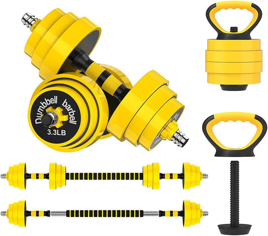 55Lbs Adjustable Dumbbell Barbell Kettlebell, Free Weights 3-In-1 Dumbbell Barbell Kettlebell Set, Non-Slip Hand Dumbbell for Home, Gym, Office